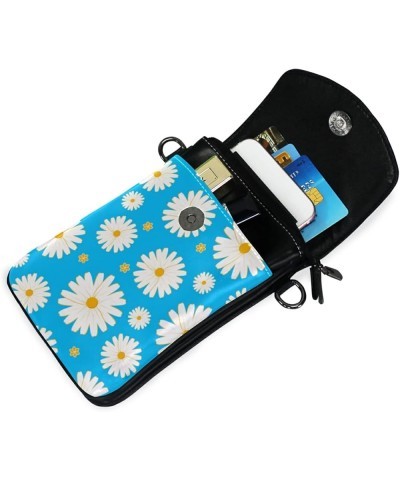 Lightweight Leather Phone Purse, Small Crossbody Bag Mini Daisy Flower Blue Cell Phone purse Shoulder Bag with Strap for Wome...