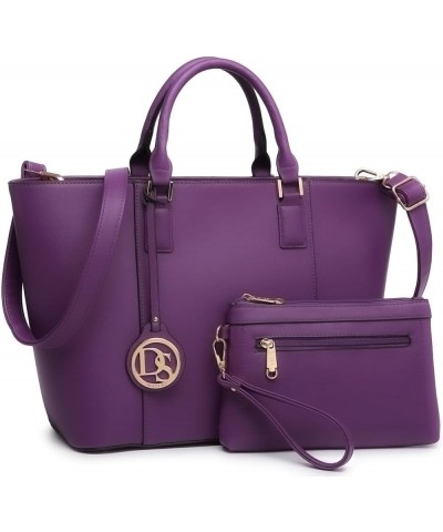 Two Tone Purses and Handbags for Women Tote Bags with Matching Wallet and Shoulder Strap Solid Purple $28.99 Totes