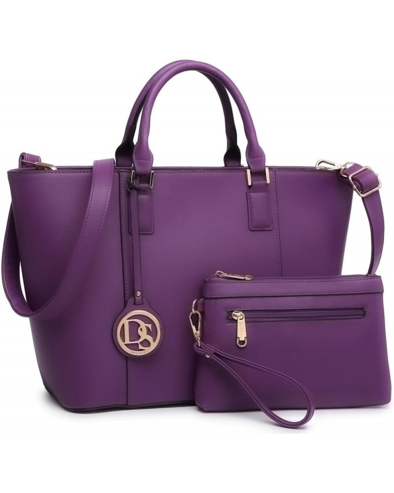 Two Tone Purses and Handbags for Women Tote Bags with Matching Wallet and Shoulder Strap Solid Purple $28.99 Totes