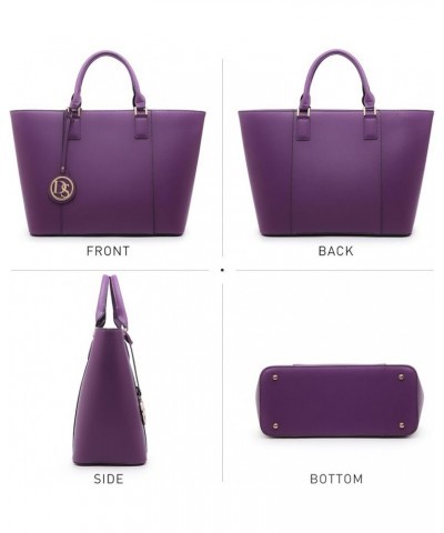 Two Tone Purses and Handbags for Women Tote Bags with Matching Wallet and Shoulder Strap Solid Purple $28.99 Totes