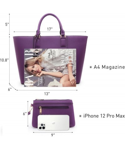 Two Tone Purses and Handbags for Women Tote Bags with Matching Wallet and Shoulder Strap Solid Purple $28.99 Totes