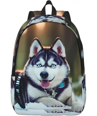 Husky Dog Print Casual Double Shoulder Daypack,Anti-Theft Travel Canvas Backpack For Men And Women Black Medium $23.33 Backpacks