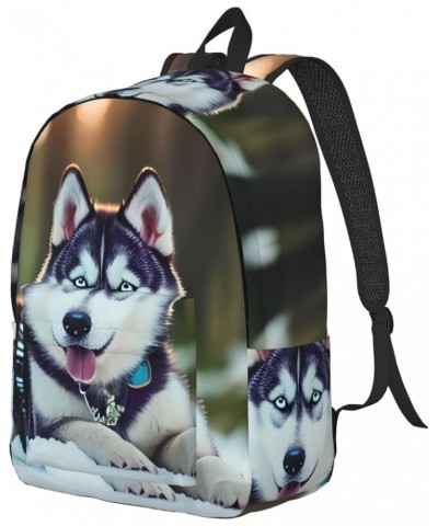 Husky Dog Print Casual Double Shoulder Daypack,Anti-Theft Travel Canvas Backpack For Men And Women Black Medium $23.33 Backpacks