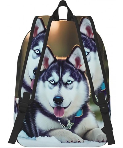 Husky Dog Print Casual Double Shoulder Daypack,Anti-Theft Travel Canvas Backpack For Men And Women Black Medium $23.33 Backpacks