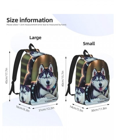 Husky Dog Print Casual Double Shoulder Daypack,Anti-Theft Travel Canvas Backpack For Men And Women Black Medium $23.33 Backpacks