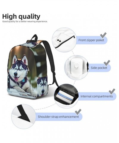 Husky Dog Print Casual Double Shoulder Daypack,Anti-Theft Travel Canvas Backpack For Men And Women Black Medium $23.33 Backpacks