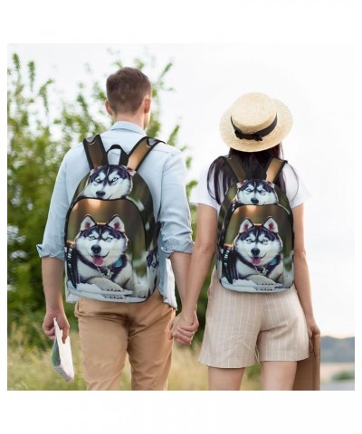 Husky Dog Print Casual Double Shoulder Daypack,Anti-Theft Travel Canvas Backpack For Men And Women Black Medium $23.33 Backpacks