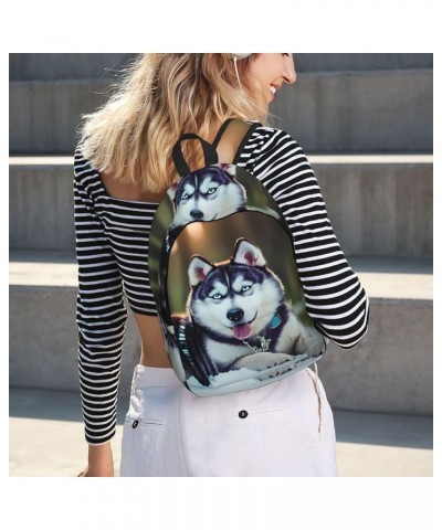 Husky Dog Print Casual Double Shoulder Daypack,Anti-Theft Travel Canvas Backpack For Men And Women Black Medium $23.33 Backpacks