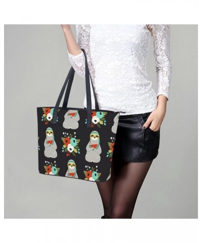 Womens Handbag Sloth And Flowers Leather Tote Bag Top Handle Satchel Bags For Lady $16.10 Totes