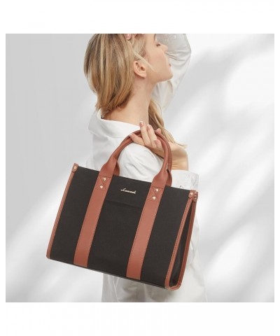 Tote Bag for Women Tote Purse and Handbags, Satchel Shoulder Crossbody Top Handle Bags with Zipper Canvas-black&brown $13.19 ...