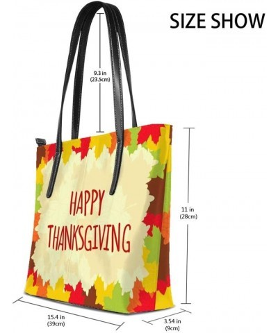 Tote Handbag Women PU Leather Fashion Zipper Shoulder Bag Large Capacity Happy Thanksgiving $20.09 Totes