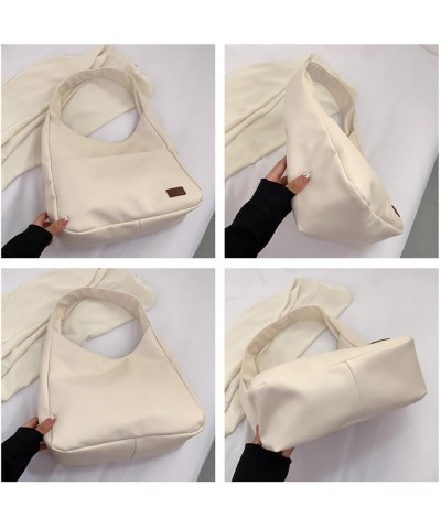 Faux Leather Hobo Bag Soft Shoulder Bags for Women Casual Trendy Tote Handbag Vegan Leather Travel Purses Big Capacity White ...