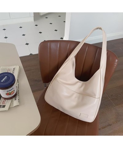 Faux Leather Hobo Bag Soft Shoulder Bags for Women Casual Trendy Tote Handbag Vegan Leather Travel Purses Big Capacity White ...