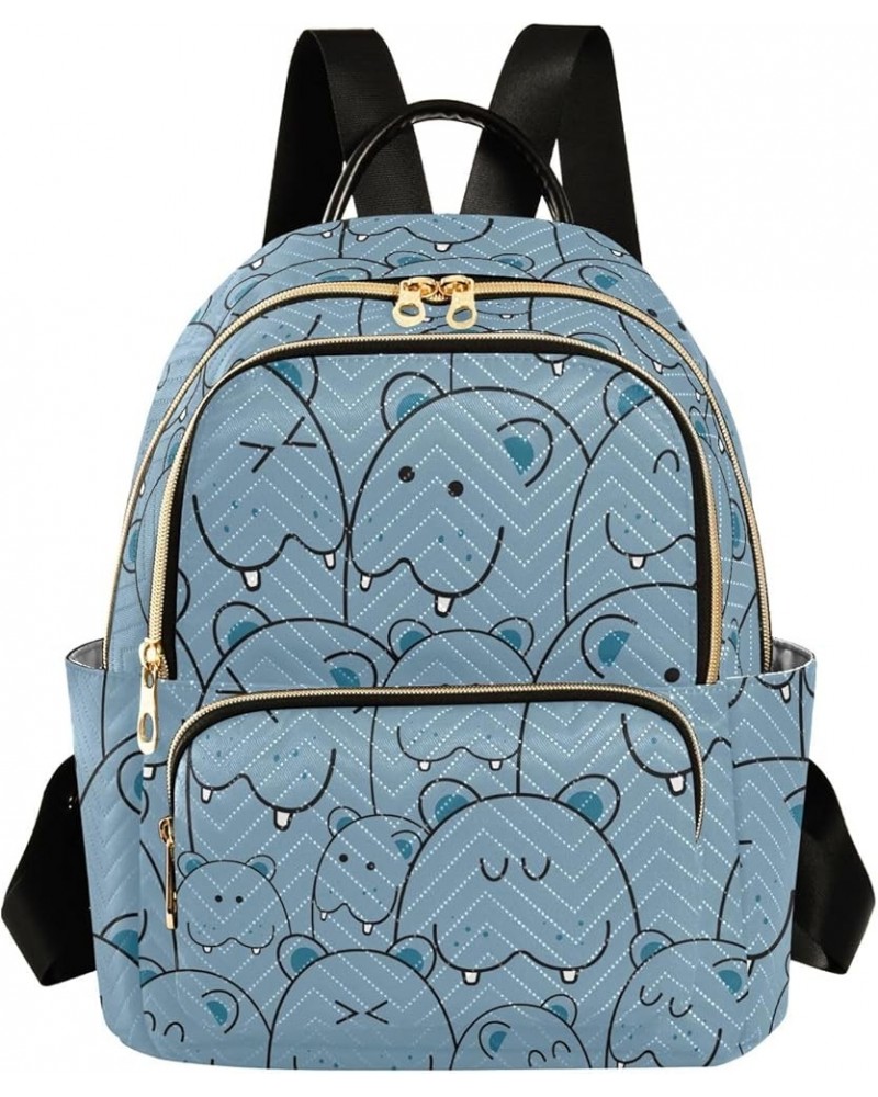 Mini Backpack Purse for Women Lightweight Girls Small Size Cute Blue Hippo Animal School Teens College Traveling Medium $15.1...