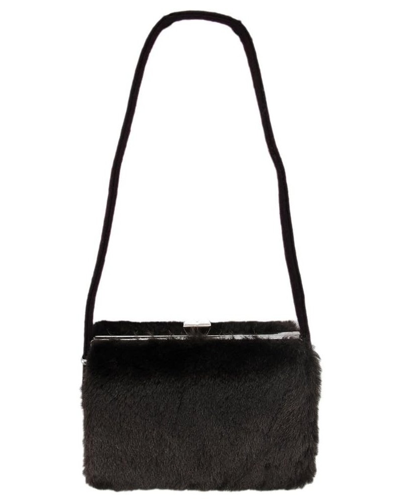 Faux Fur Hard Frame Evening Bag Brown $10.39 Evening Bags