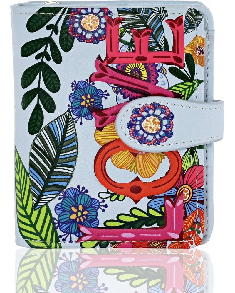 Flora & Fauna Themed Small Zipper Bi-Fold Wallet (Love Floral-Blue) $15.83 Wallets