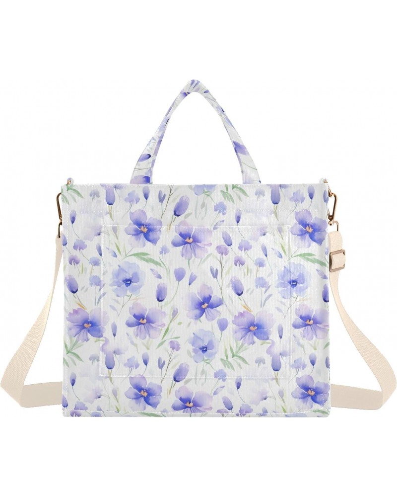 Light Purple Flower Pattern Tote Bag Large Capacity for Women Handbag Corduroy Crossbody Shoulder Bag $10.80 Totes