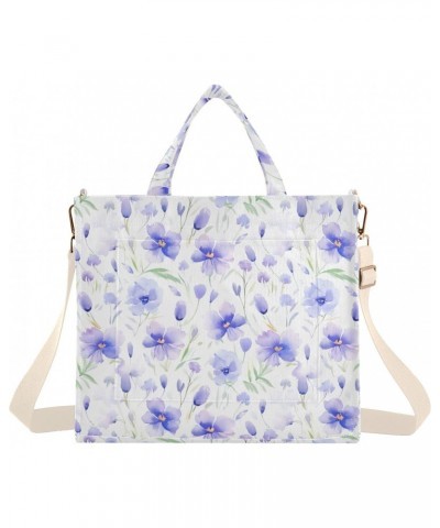 Light Purple Flower Pattern Tote Bag Large Capacity for Women Handbag Corduroy Crossbody Shoulder Bag $10.80 Totes