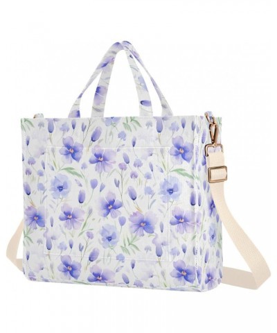 Light Purple Flower Pattern Tote Bag Large Capacity for Women Handbag Corduroy Crossbody Shoulder Bag $10.80 Totes