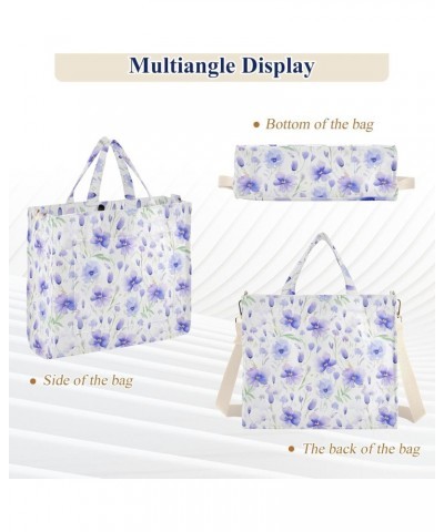 Light Purple Flower Pattern Tote Bag Large Capacity for Women Handbag Corduroy Crossbody Shoulder Bag $10.80 Totes