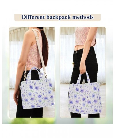 Light Purple Flower Pattern Tote Bag Large Capacity for Women Handbag Corduroy Crossbody Shoulder Bag $10.80 Totes