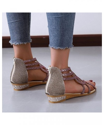 Straight Platform Shoes Rhinestones Wedges Spring Women Shoes Zipper Breathable Toe Open Flat Sandals for Women Size 8 Sandal...