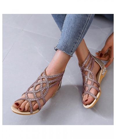 Straight Platform Shoes Rhinestones Wedges Spring Women Shoes Zipper Breathable Toe Open Flat Sandals for Women Size 8 Sandal...