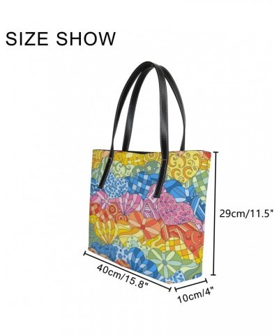 Vintage Stylish Abstract Heart Rainbow Pattern Tote Bag for Women Leather Handbags Women's Crossbody Handbags Work Tote Bags ...