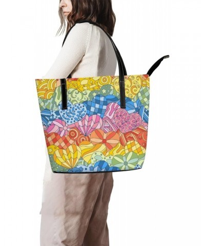 Vintage Stylish Abstract Heart Rainbow Pattern Tote Bag for Women Leather Handbags Women's Crossbody Handbags Work Tote Bags ...