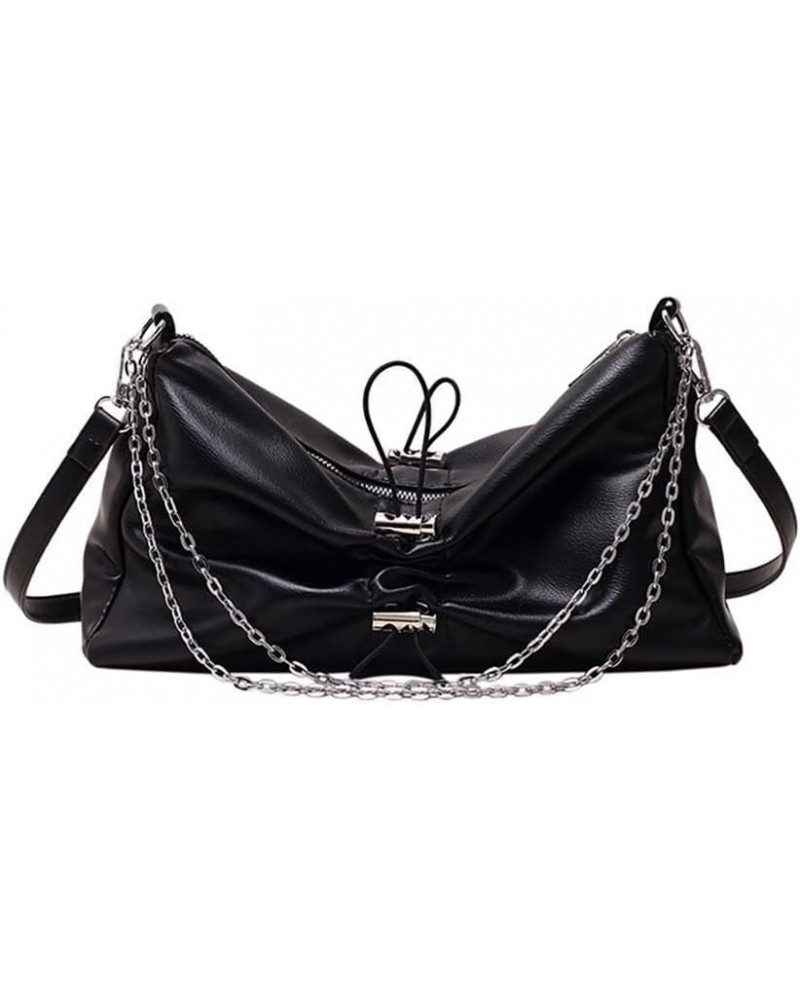 Pleated single back crossbody fashion versatile oilskin women's bag Black $16.81 Crossbody Bags