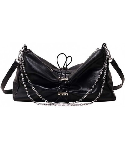 Pleated single back crossbody fashion versatile oilskin women's bag Black $16.81 Crossbody Bags