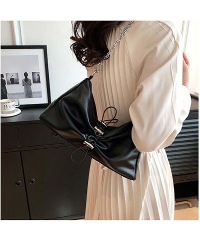 Pleated single back crossbody fashion versatile oilskin women's bag Black $16.81 Crossbody Bags