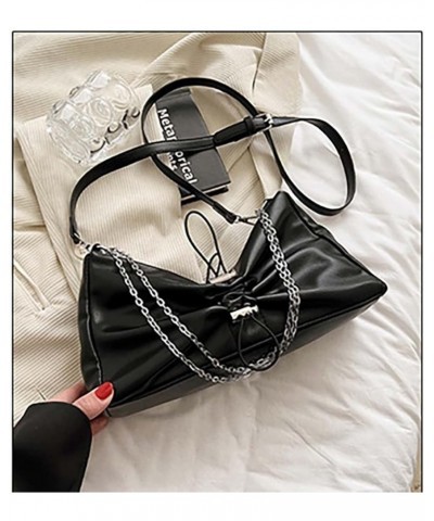 Pleated single back crossbody fashion versatile oilskin women's bag Black $16.81 Crossbody Bags