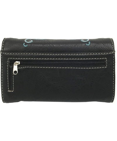 Western Mustang Horse Turquoise Women Crossbody Wrist Trifold Wallet Black $14.54 Wallets