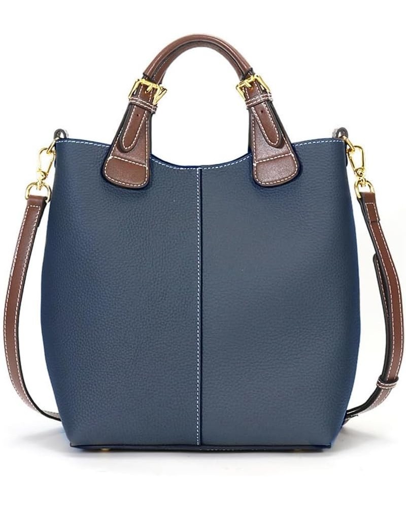 Women's Retro Bucket Bag Large Capacity Tote Leather Handbag Casual Composite Bag (Blue) $36.12 Totes