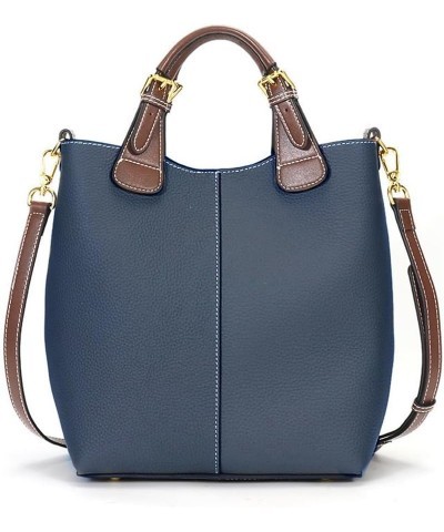 Women's Retro Bucket Bag Large Capacity Tote Leather Handbag Casual Composite Bag (Blue) $36.12 Totes