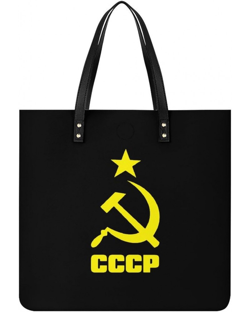 CCCP Russian PU Leather Tote Bag Top Handle Satchel Handbags Shoulder Bags for Women Men $17.54 Handbags