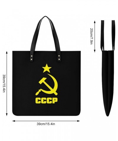 CCCP Russian PU Leather Tote Bag Top Handle Satchel Handbags Shoulder Bags for Women Men $17.54 Handbags