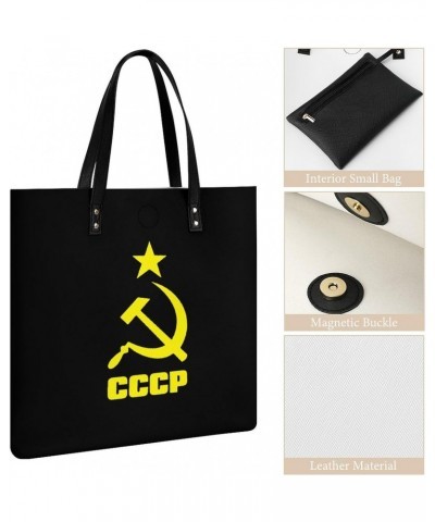 CCCP Russian PU Leather Tote Bag Top Handle Satchel Handbags Shoulder Bags for Women Men $17.54 Handbags