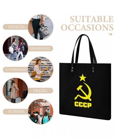 CCCP Russian PU Leather Tote Bag Top Handle Satchel Handbags Shoulder Bags for Women Men $17.54 Handbags