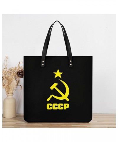 CCCP Russian PU Leather Tote Bag Top Handle Satchel Handbags Shoulder Bags for Women Men $17.54 Handbags