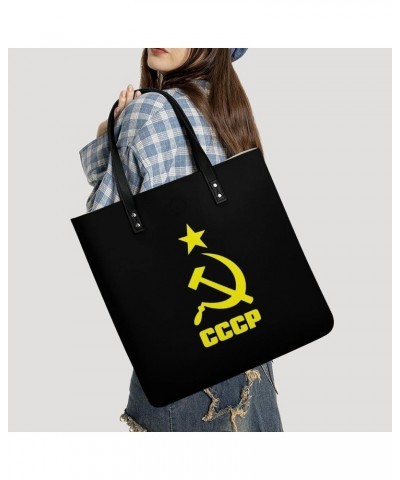 CCCP Russian PU Leather Tote Bag Top Handle Satchel Handbags Shoulder Bags for Women Men $17.54 Handbags