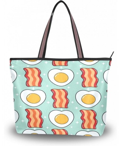 Bacon Fried Eggs Cartoon Women Tote Bag Handbag Large Capacity Shoulder Bags $10.79 Shoulder Bags