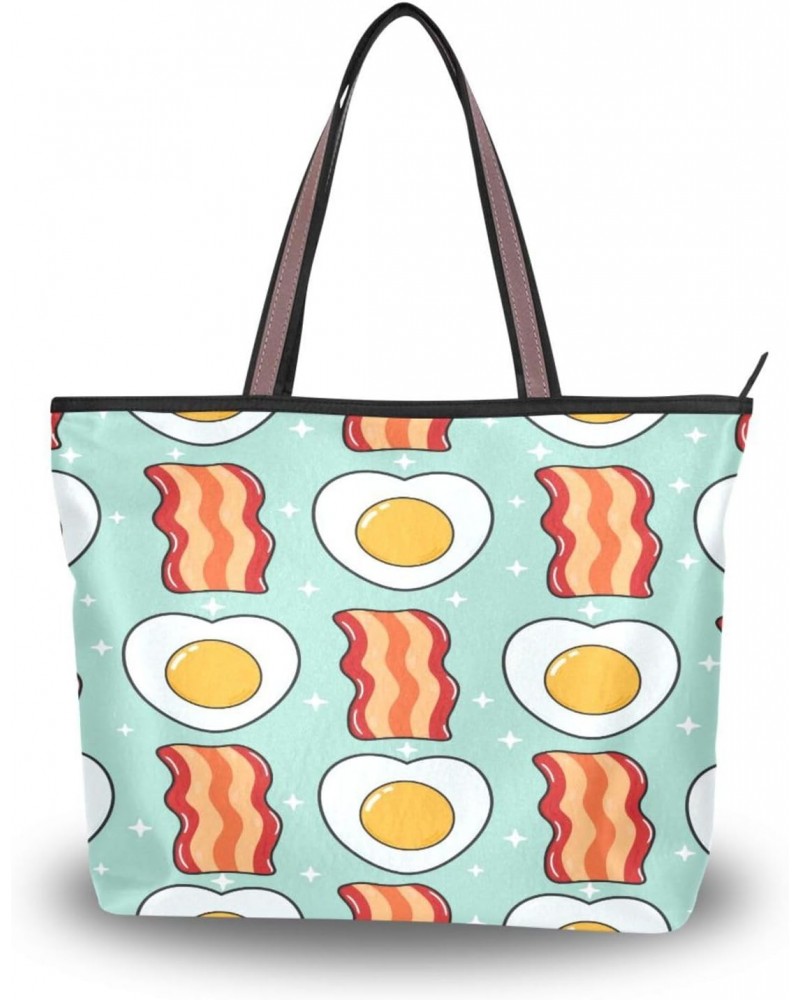 Bacon Fried Eggs Cartoon Women Tote Bag Handbag Large Capacity Shoulder Bags $10.79 Shoulder Bags