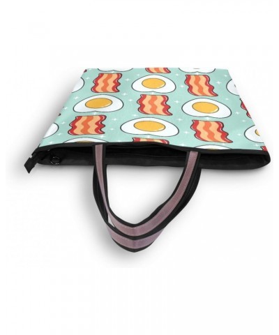 Bacon Fried Eggs Cartoon Women Tote Bag Handbag Large Capacity Shoulder Bags $10.79 Shoulder Bags