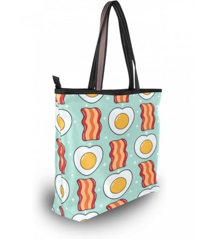 Bacon Fried Eggs Cartoon Women Tote Bag Handbag Large Capacity Shoulder Bags $10.79 Shoulder Bags