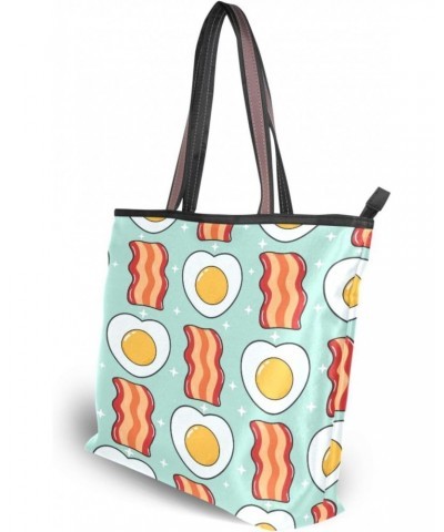 Bacon Fried Eggs Cartoon Women Tote Bag Handbag Large Capacity Shoulder Bags $10.79 Shoulder Bags