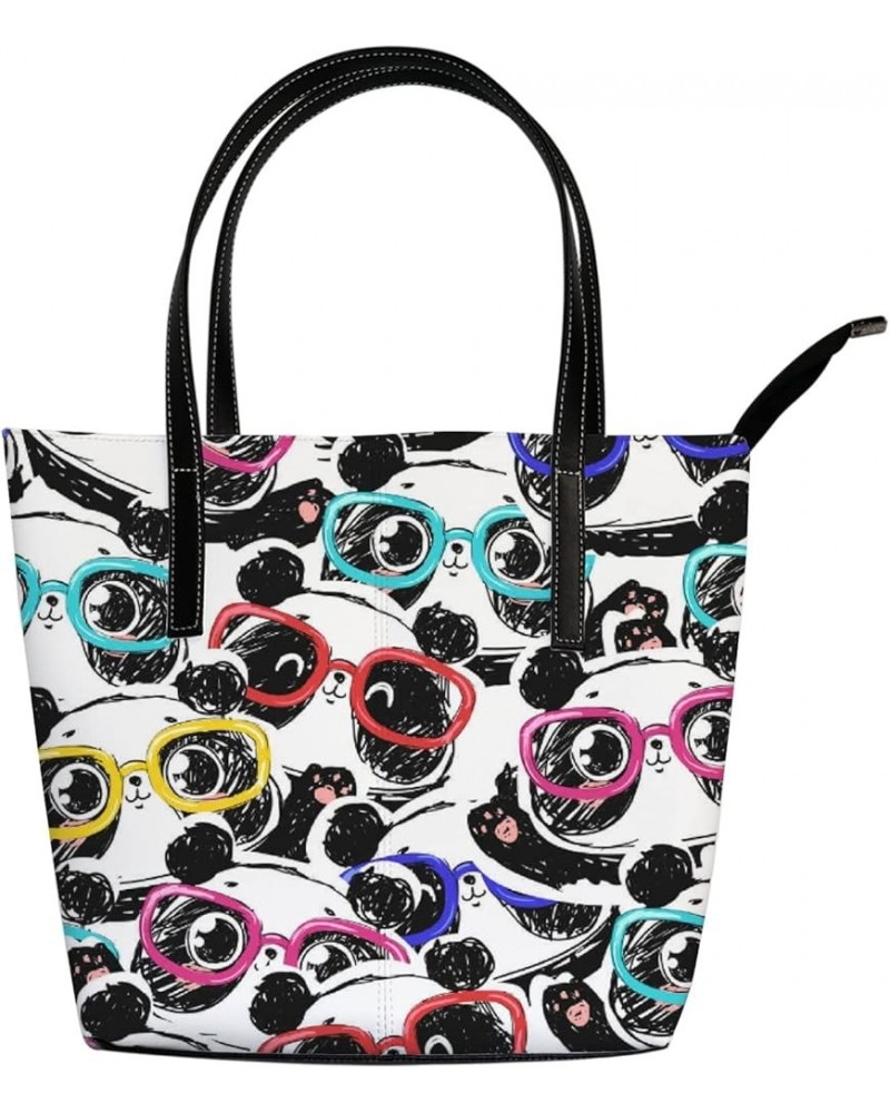 Large Tote Bags Handbags Funny Cartoon Dinosaur Women's Shoulder Bags Casual Shopping Bags Purses Cute Panda Head $23.84 Totes