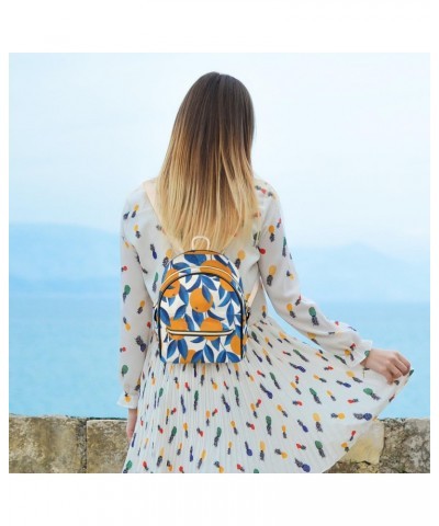 Orange Mini Backpack Purse for Women, Blue Leaves Small Backpack Leather Casual Daypacks Ladies Shoulder Bags $19.77 Backpacks