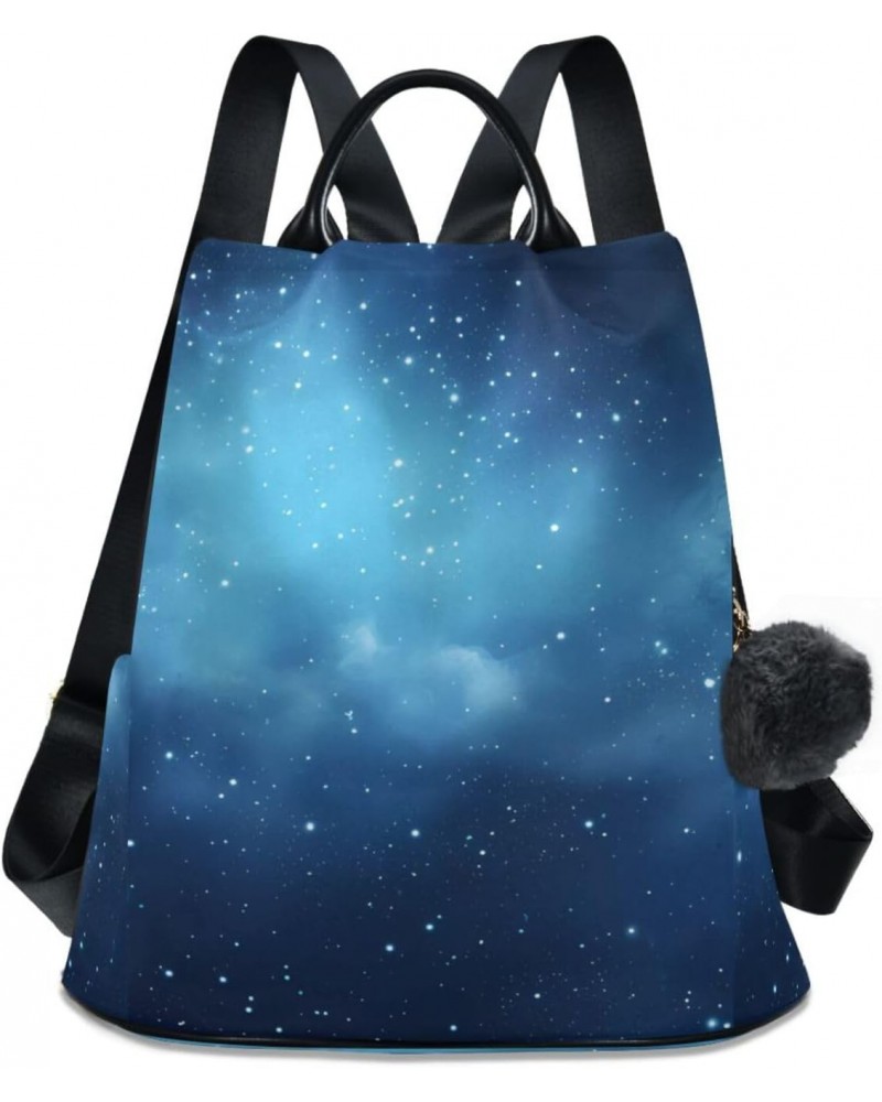 Blue Starry Sky Travel Backpack Purse for Women Multipurpose Design Ladies Fashion Bag with Pompom $21.59 Backpacks